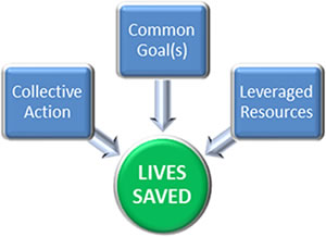 Collective Action, Common Goal(s) and Leveraged Resources arrows to Lives Saved