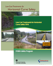 Cover images of the 2007 Low Cost Treatments for Horizontal Curve Safety and the updated 2016 version.