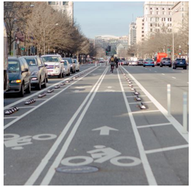 A two-way bicycle lane facility.