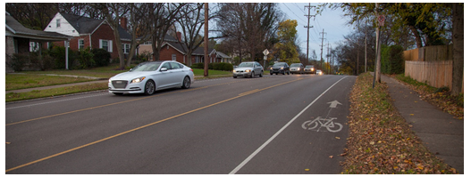 A Road Diet with bicycle accommodations.