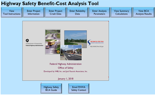 Screen capture of the Highway Safety Benefit Cost Analysis Tool.