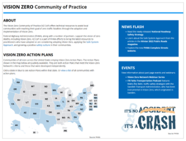 The landing page of the Vision Zero Community of Practice web site.