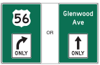 Image shows combination lane-use and destination overhead guide signs