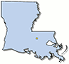 solid light blue map of Louisiana with a gold star showing the location of the capital, Baton Rouge