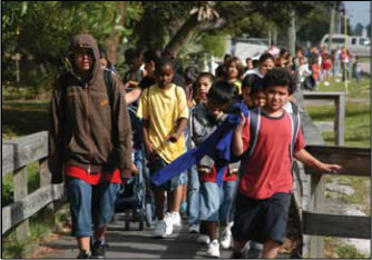 Photo: Children walking to school on Walk to School Day