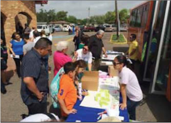 Photo: Caption: Figure 13: Brownsville Staff Conducted Outreach and Bike-on-Bus Trainings after Church on Sundays.