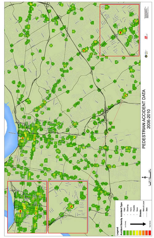 Map depicted Pedestrian Accident Data 2006-2010