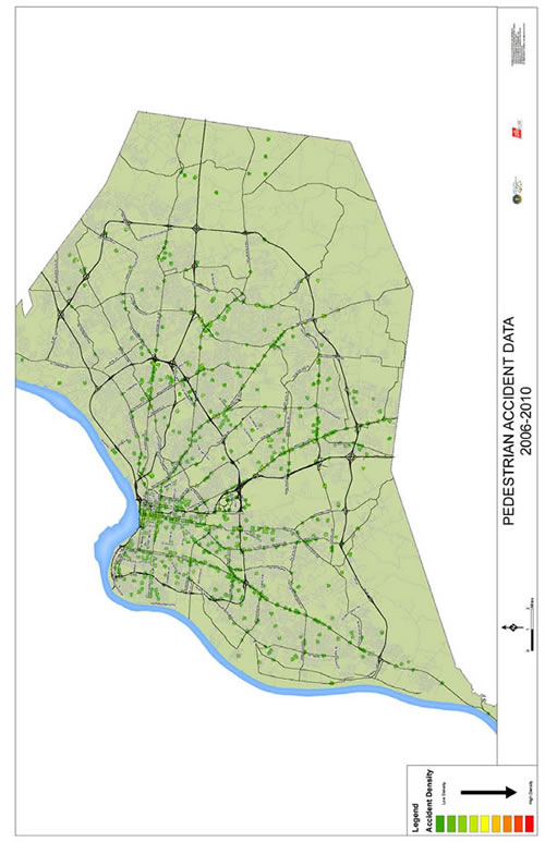 Map depicting Pedestrian Accident Data 2006-2010