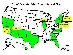 FY 2008 Pedestrian Safety Focus States and Cities