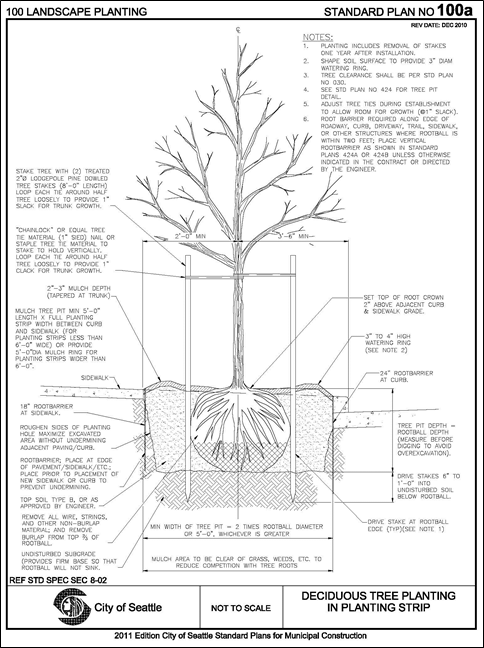 Figure 40: Description: Standard specification for street tree planting. Seattle Department of Transportation, 2011.