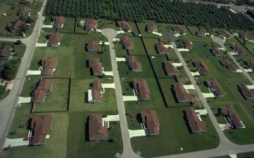 Suburban land use planning encourages separation of land use, such as in this housing development.