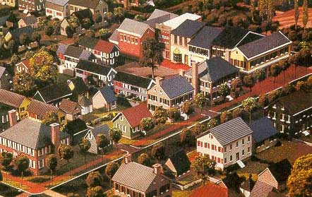 Village model showing gridded streets and clustered buildings of different types proposed for Haymount [Virginia] development. (Photo and caption, ENR, May 9,1994.)