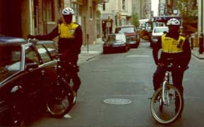 Philadelphia, PA police officers use bicycles to patrol city streets. 