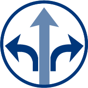 Icon representing left and right turn lanes at two-way stop-controlled intersections.