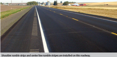 Shoulder rumble strips and center line rumble stripes are installed on this roadway.