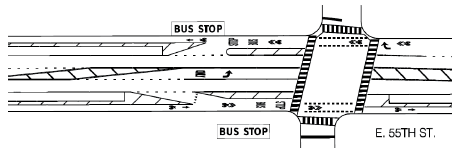 Diagram illustrates the design for a bus stop on the approach to an intersection on the 55th street corridor.