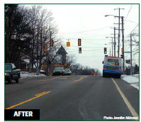 After photo of the approach to a signalized intersection on Burton street.