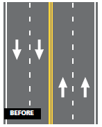 Diagram of the before configuration in which two lanes traveled in each direction. 