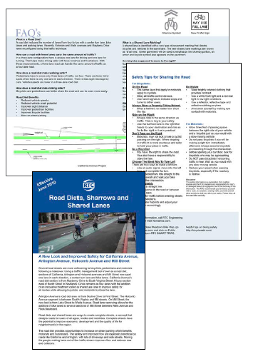 Collage of public outreach documents, including a flyer depicting a bike lane that is painted green.