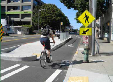 Bicycle lane and floating bus stop. Photo: Seattle DOT