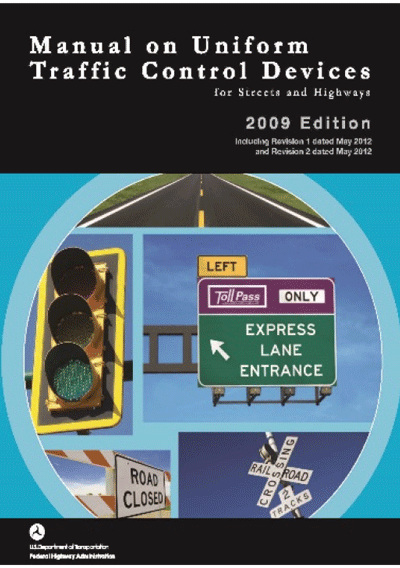 Image showing the cover of the 2009 edition MUTCD, which features the title of the publication and photographs of various road signs.