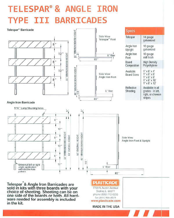 TELESPAR® & Angle Iron Type III Barricades Kit and diagrams of how to assembly the barricades