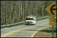 This image shows a curving road with trees along the curve that are shielded by a guardrail. The guardrail protects the trees and protects the motorists driving on the road.