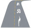 Illustrative diagram Curve arrow and 50 mph text