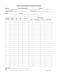 Traffic Control Device Inspection Sheet