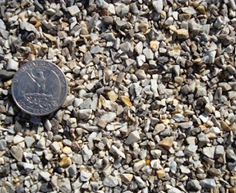 Photo: Close-up of typical aggregate used as surface topping, showing angularity and size.