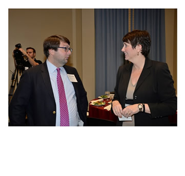 Photo: American Traffic Safety Services Association's Nate Smith chats with FHWA Acting Administrator Brandye L. Hendrickson.