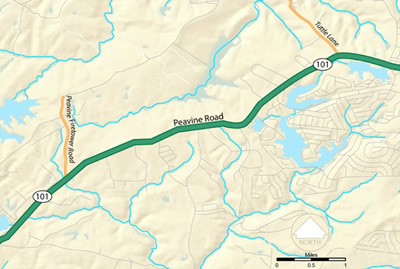 Figure 4. Aerial map showing state route 101, also known as Peavine Road in Cumberland County Tennessee.