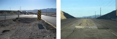 Before (left): Non-traversable median drains. After (right): Raised traversable median drains.