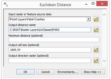 Screenshot: Euclidean Distance tool box