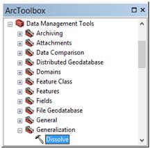 Screenshot: ArcToolbox, Generalization Dissolve selected