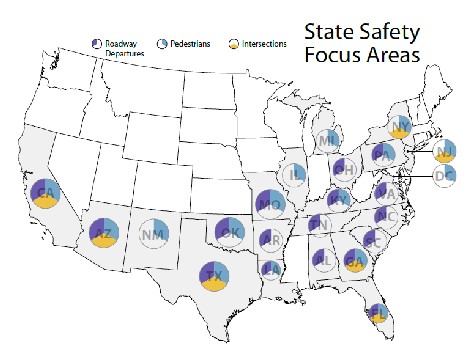 State Safety Focus Areas: Roadway Departures, Pedestrians, Intersections