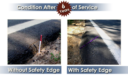 Photos: Conditions Six Years of Service before and after - Without Safety Edge (left); With Safety Edge (left)