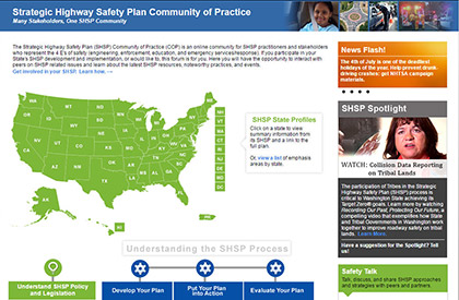 Screen shot of the Strategic Highway Safety Plan Communities of Practice web site.