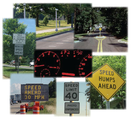 Photo montage of speed management related imagery