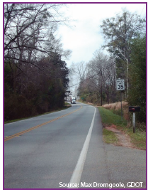 A two-lane rural roadway featuring a 35 mph speed limit. Source: Max Dromgoole, GDOT