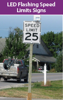 A series of white lights are positioned around the outside edges of a speed limit sign in a rural area. Photo Source: Center for Transportation Research and Education (CTRE)