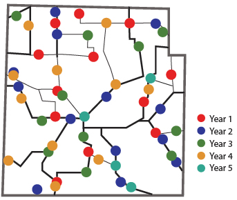 Map: Color coded Ftal Crash Locations
