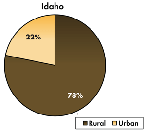 Pie chart - 22 percent of traffic-related fatalities occur on Idaho's urban roadways, 78 percent occur on the rural roads.