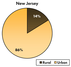 Pie chart - 86 percent of traffic-related fatalities occur on New Jersey's urban roadways, 14 percent occur on the rural roads.