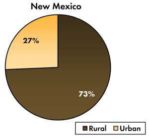 Pie chart - 27 percent of traffic-related fatalities occur on New Mexico's urban roadways, 73 percent occur on the rural roads.