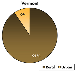 Pie chart - 9 percent of traffic-related fatalities occur on Vermont's urban roadways, 91 percent occur on the rural roads.