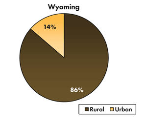 Pie chart - 14 percent of traffic-related fatalities occur on Wyoming's urban roadways, 86 percent occur on the rural roads.