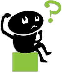 This figure depicts a silhouette of a person sitting on  block scratching their head and thinking with a question mark above their head.