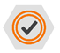 Hexagon-shaped icon with a check mark inside two concentric circles.