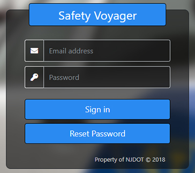 Screenshot of the Safety Voyager login page.